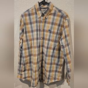 Cinch Long Sleeve Button Down Plaid Front Pocket 100% Cotton Medium